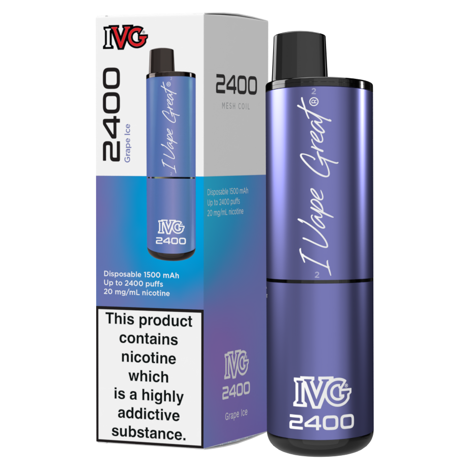IVG 2400 Disposable Vape Kit in Grape Ice – multi-flavor disposable vape offering up to 2400 puffs with a bold and smooth nicotine delivery.