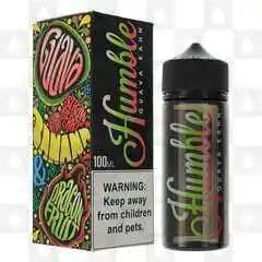 100ml shortfill bottle of Humble Juice E-Liquid in Guava Kahn flavor, 80/20 VG/PG ratio for rich flavor and massive clouds, nicotine-free with space for nic shots, perfect for sub-ohm vaping.