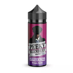 Load image into Gallery viewer, A 100ML bottle of Gypsie King Peeky Blenders Vape Juice with a purple label, featuring a vintage style text and an image of a man in a hat. The bottle cap is black, and it's set against a white background.