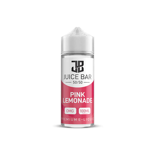 100ml shortfill bottle of Juice Bar 50/50 E-Liquid in Pink Lemonade flavor, balanced 50VG/50PG blend for smooth flavor and satisfying throat hit, nicotine-free with room for nic shots.