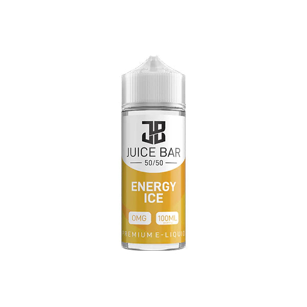 100ml shortfill bottle of Juice Bar 50/50 E-Liquid in Energy Ice flavor, balanced 50VG/50PG blend for smooth flavor and satisfying throat hit, nicotine-free with room for nic shots.