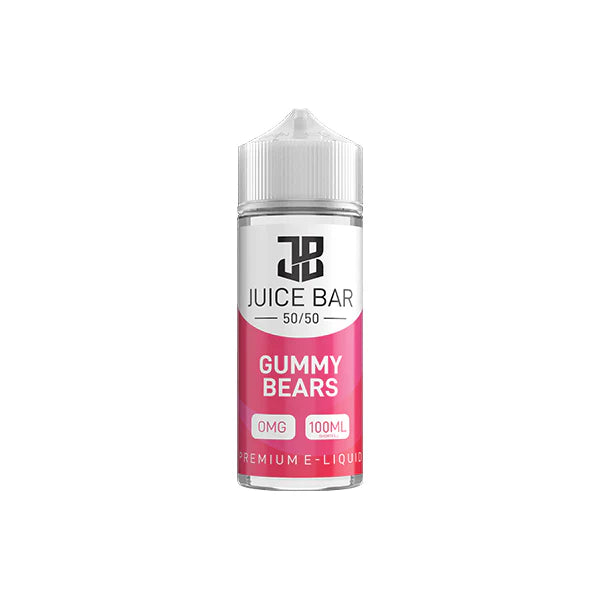 100ml shortfill bottle of Juice Bar 50/50 E-Liquid in Gummy Bears flavor, balanced 50VG/50PG blend for smooth flavor and satisfying throat hit, nicotine-free with room for nic shots.