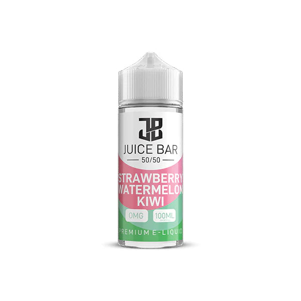 100ml shortfill bottle of Juice Bar 50/50 E-Liquid in Strawberry Watermelon Kiwi flavor, balanced 50VG/50PG blend for smooth flavor and satisfying throat hit, nicotine-free with room for nic shots.
