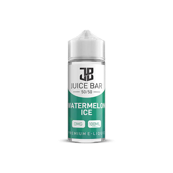 100ml shortfill bottle of Juice Bar 50/50 E-Liquid in Watermelon Ice flavor, balanced 50VG/50PG blend for smooth flavor and satisfying throat hit, nicotine-free with room for nic shots.