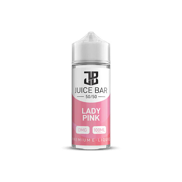 100ml shortfill bottle of Juice Bar 50/50 E-Liquid in Lady Pink flavor, balanced 50VG/50PG blend for smooth flavor and satisfying throat hit, nicotine-free with room for nic shots.