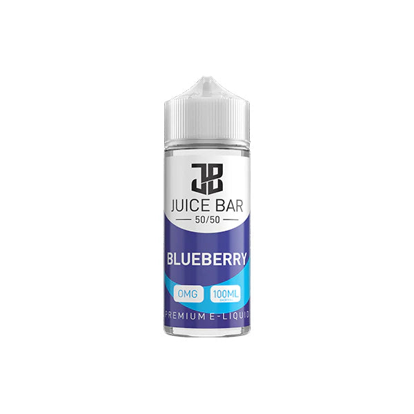 100ml shortfill bottle of Juice Bar 50/50 E-Liquid in Blueberry flavor, balanced 50VG/50PG blend for smooth flavor and satisfying throat hit, nicotine-free with room for nic shots.