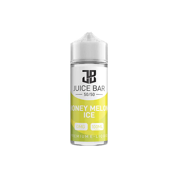 100ml shortfill bottle of Juice Bar 50/50 E-Liquid in Honey Melon Ice flavor, balanced 50VG/50PG blend for smooth flavor and satisfying throat hit, nicotine-free with room for nic shots.
