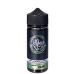 Load image into Gallery viewer, A 100ml bottle of Jungle Fever Ruthless e-liquid with a black label and green branding text, indicating nicotine-free and 70/30 VG/PG ratio.
