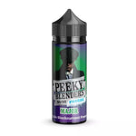 Load image into Gallery viewer, A 100ML bottle of Major Freeze Peeky Blenders Vape Juice with a label featuring a green and purple color scheme and an image of a man in a suit. The product is nicotine-free and has a 50/50 VG/PG blend.