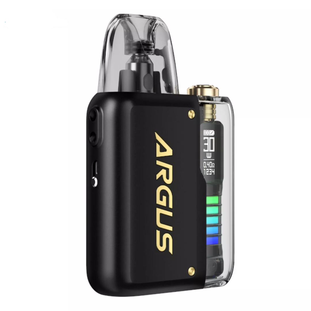 VOOPOO Argus P2 Pod Kit in Matte Black – sleek and compact pod vape with a dynamic LED display, adjustable wattage, and smooth performance for everyday vaping