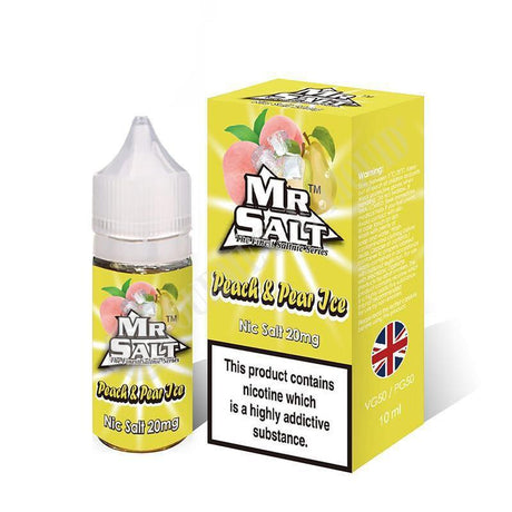 Mr Salt Peach Pear Ice Nic Salt E‑Liquid – sleek bottle of premium nicotine salt vape juice with a pure and smooth throat hit, ideal for pod systems.