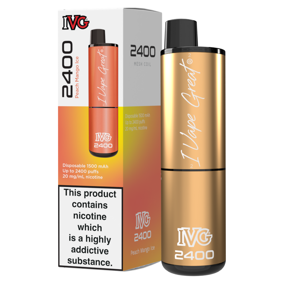 IVG 2400 Disposable Vape Kit in Peach Mango Ice – multi-flavor disposable vape offering up to 2400 puffs with a bold and smooth nicotine delivery.