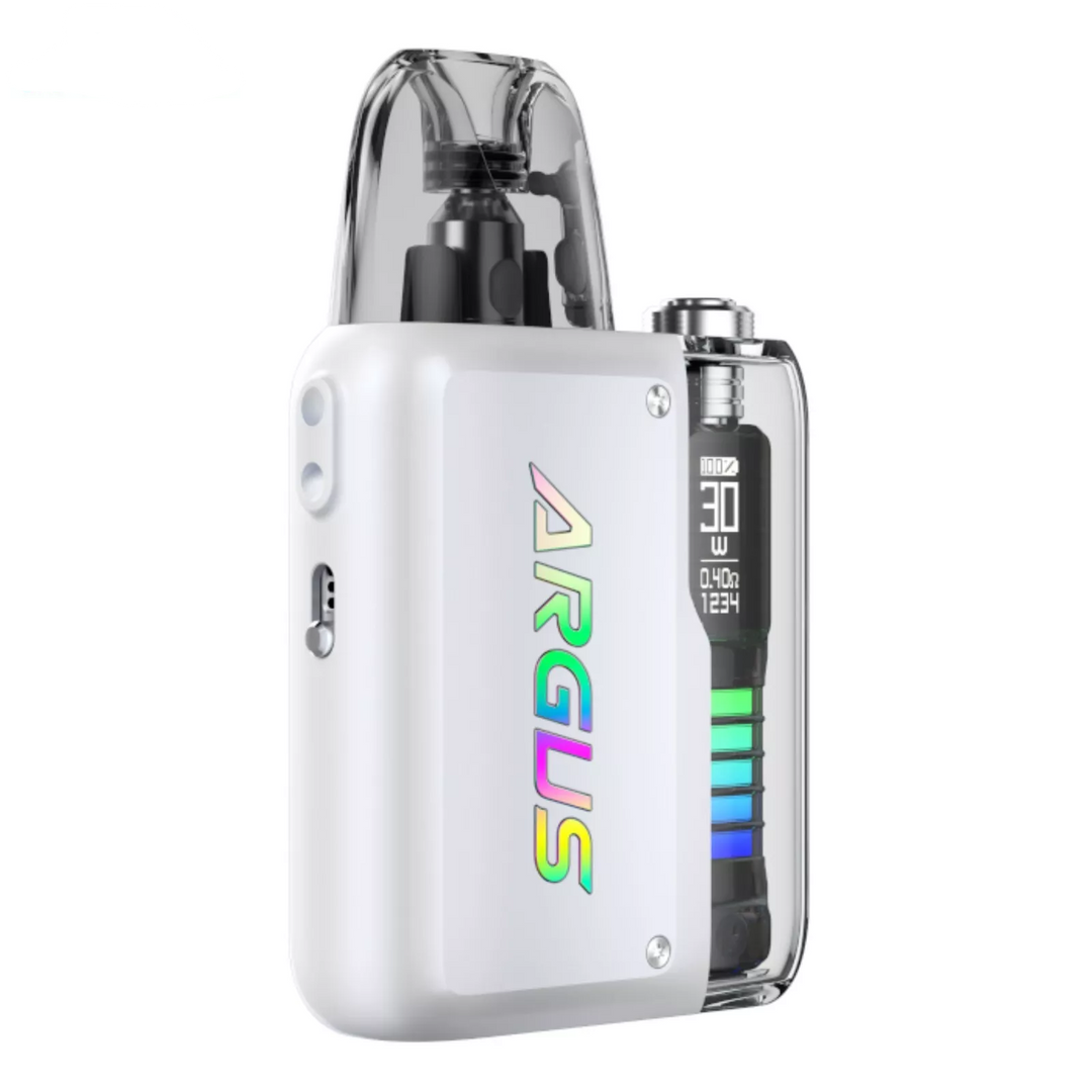 VOOPOO Argus P2 Pod Kit in Pearl White – sleek and compact pod vape with a dynamic LED display, adjustable wattage, and smooth performance for everyday vaping.