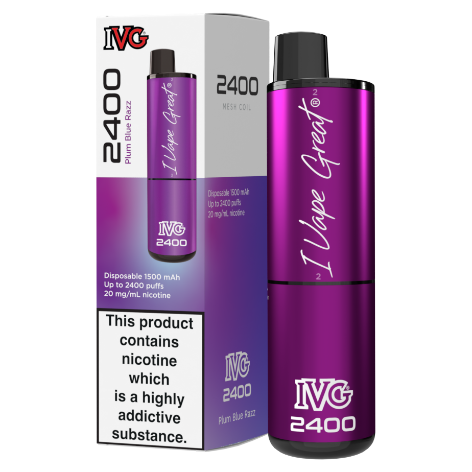 IVG 2400 Disposable Vape Kit in Plum Blue Razz – multi-flavor disposable vape offering up to 2400 puffs with a bold and smooth nicotine delivery.