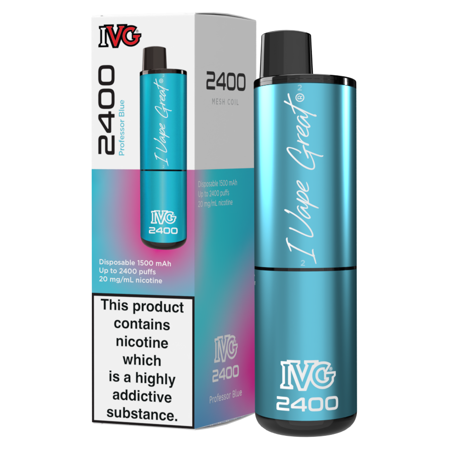 IVG 2400 Disposable Vape Kit in Professor Blue – multi-flavor disposable vape offering up to 2400 puffs with a bold and smooth nicotine delivery.