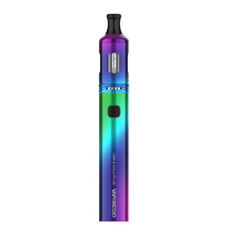 Vaporesso Orca Solo vape kit in Rainbow finish, featuring a sleek pen-style design, built-in rechargeable battery, 2ml tank capacity, and easy top-fill system for a smooth and convenient vaping experience