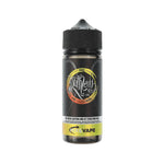 Load image into Gallery viewer, A 100ml bottle of Rage Ruthless e-liquid with a black and yellow label, indicating nicotine-free and 70/30 VG/PG ratio.