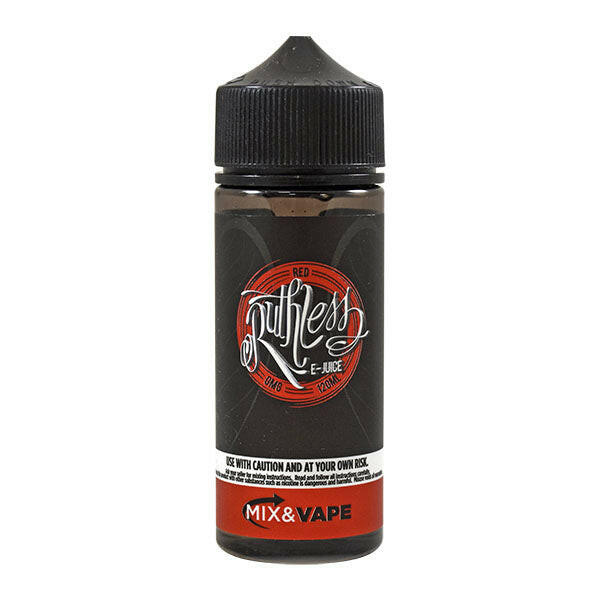 A 100ml bottle of Red Ruthless 0mg Cloud Chaser Vape Juice with a label showing the brand name and 'MIX & VAPE' text, indicating nicotine-free and suitable for cloud chasers.