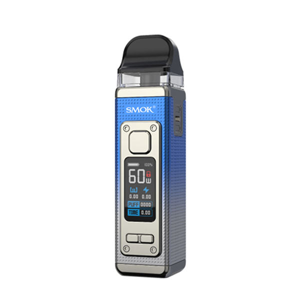 SMOK RPM 4 60W Pod Kit in Silver Blue – versatile vape device with up to 60W output, compact design, and a vivid display for advanced control.