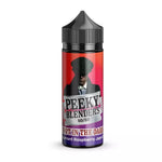 Load image into Gallery viewer, A 100ML bottle of Peeky Blenders Vape Juice with a blackcurrant raspberry jam flavor, 0mg nicotine strength, and a 50/50 VG/PG blend. The label features a graphic of a man in a suit with a purple and red background.