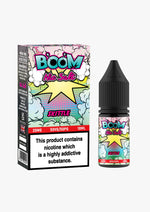 Load image into Gallery viewer, A product image showing a box and a bottle of Skittle Boom Nic Salt E Liquid. The box is colorful with graphics of fruits and the brand name, while the bottle is black with a white label indicating the product name and nicotine strength.
