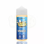 Load image into Gallery viewer, A 120ml bottle of Loaded Smores e-liquid with a child-resistant cap, featuring a label with the flavor's name and a graphic of a s'mores.