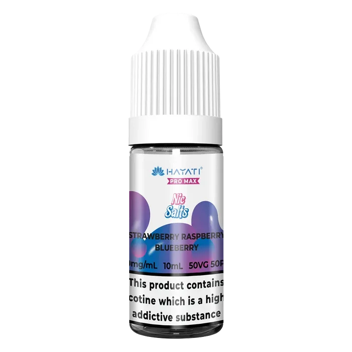 Hayati Pro Max Strawberry Raspberry Blueberry Nic Salt vape juice, delivering smooth nicotine satisfaction and a refreshing vape experience.