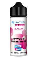 Load image into Gallery viewer, Strawberry Raspberry Ice Hayati Pro Max E-Liquid 100ml – no nicotine vape juice with rich flavor and smooth 50/50 VG PG blend