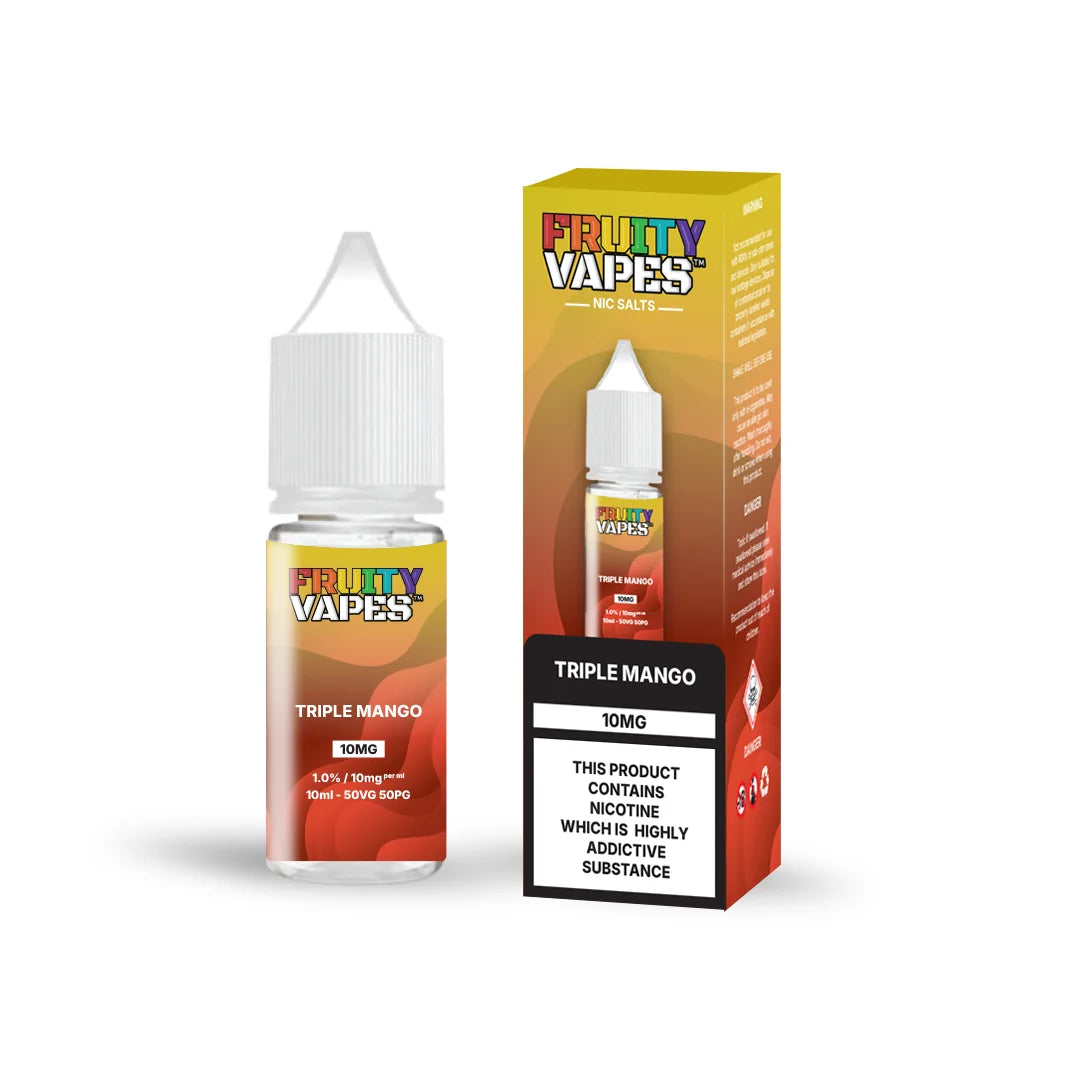 Fruity Juice Nic Salt 10ml Triple Mango – smooth 10mg vape juice with balanced 50/50 VG PG blend for rich flavor