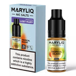 Load image into Gallery viewer, Bottle of Tropical Island MARYLIQ by Lost Mary E‑Liquid – Nic Salt, with vibrant tropical-themed packaging featuring turquoise and coral hues, palm leaf and hibiscus flower graphics, and bold ‘MARYLIQ’ and ‘Lost Mary’ branding, designed for nicotine salt vape devices.