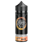 Load image into Gallery viewer, A 100ml bottle of Tropical Thunder Ruthless Vape Juice with a label indicating it is a product by Ruthless. The bottle is black with a graphic design in a metallic finish.