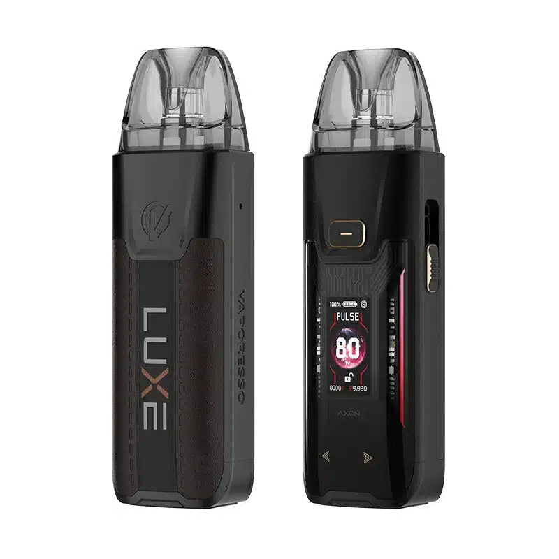 Vaporesso Luxe XR Max 2 Pod Kit in Dark Black Leather – advanced pod vape kit with powerful battery, refillable pods, and adjustable wattage.