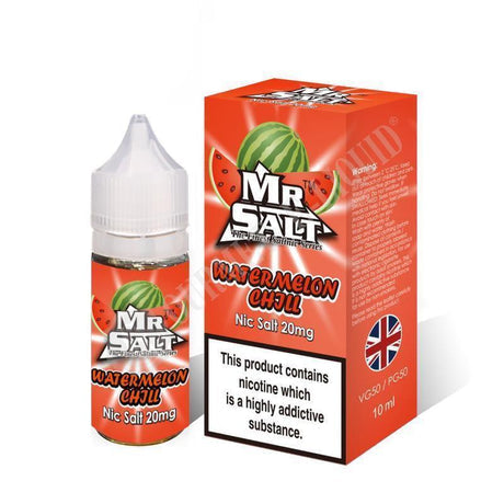 Mr Salt Watermelon Chill Nic Salt E‑Liquid – sleek bottle of premium nicotine salt vape juice with a pure and smooth throat hit, ideal for pod systems.