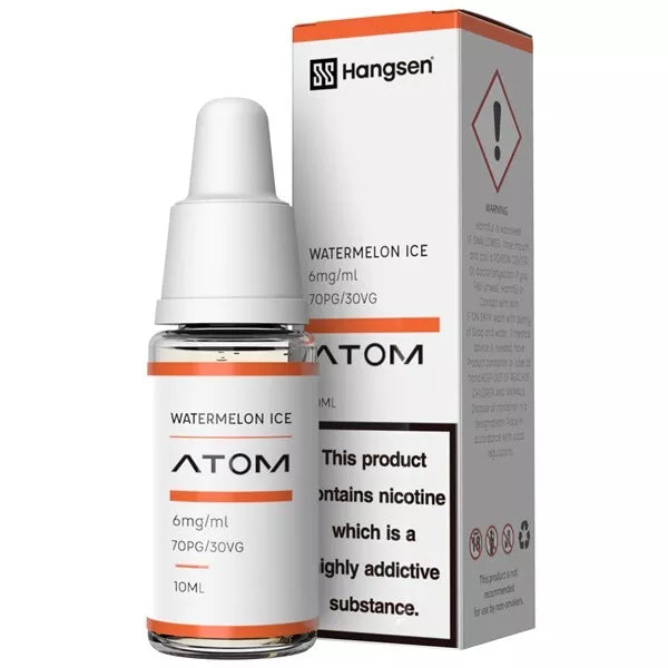 Bundle of 10x10ml Hangsen Watermelon Ice E-Liquid bottles, 70/30 PG/VG ratio, available in 6mg, 12mg, and 18mg nicotine strengths.