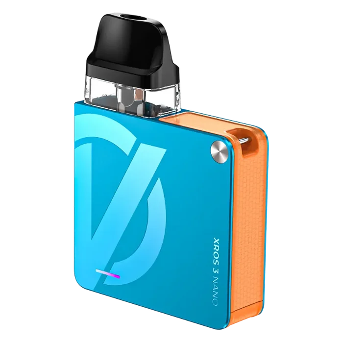 Vaporesso XROS 3 Nano Pod Kit in Bondi Blue – compact pod vape kit with built-in battery and refillable pods.