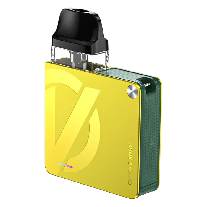 Vaporesso XROS 3 Nano Pod Kit in Lemon Yellow – compact pod vape kit with built-in battery and refillable pods.