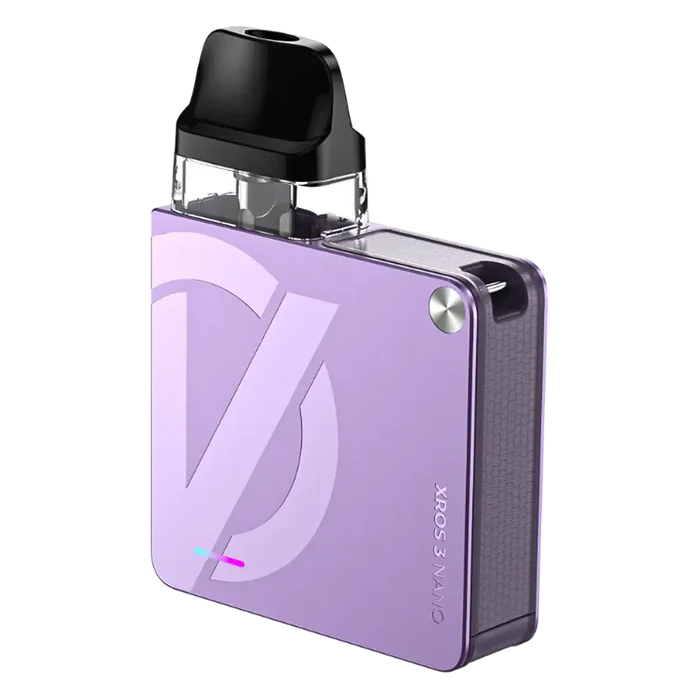 Vaporesso XROS 3 Nano Pod Kit in Lilac Purple – compact pod vape kit with built-in battery and refillable pods.