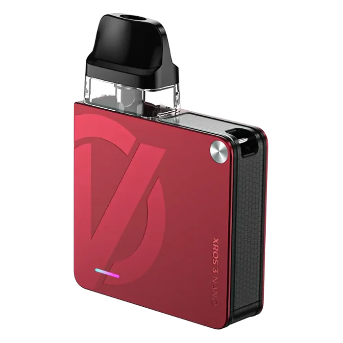 Vaporesso XROS 3 Nano Pod Kit in Magenta Red – compact pod vape kit with built-in battery and refillable pods.
