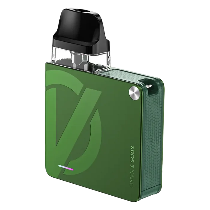 Vaporesso XROS 3 Nano Pod Kit in Olive Green – compact pod vape kit with built-in battery and refillable pods.