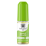 Load image into Gallery viewer, A product image showing a box and a bottle of Bar Juice 5000 Nic Salt Vape juice in Apple Peach flavor. The box is green and white with text, and the bottle is clear with a green label.