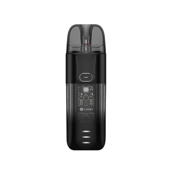 Vaporesso Luxe X Pod Vape Kit in Black – stylish and futuristic pod system with a transparent black finish, built-in 1500mAh battery, COREX mesh coil technology, and adjustable airflow for versatile vaping.