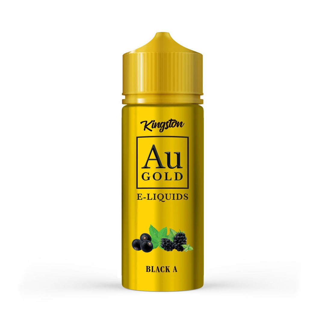 100ml shortfill bottle of Kingston AU Gold E-Liquid in Black A flavor, crafted with a premium high-VG formula, nicotine-free with space for nic shots.