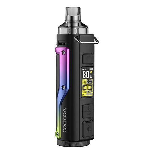 Voopoo Argus Pro Vape Pod Kit in Black and Rainbow – rugged and stylish vape device with a high-performance GENE.TT chip, and adjustable wattage control.