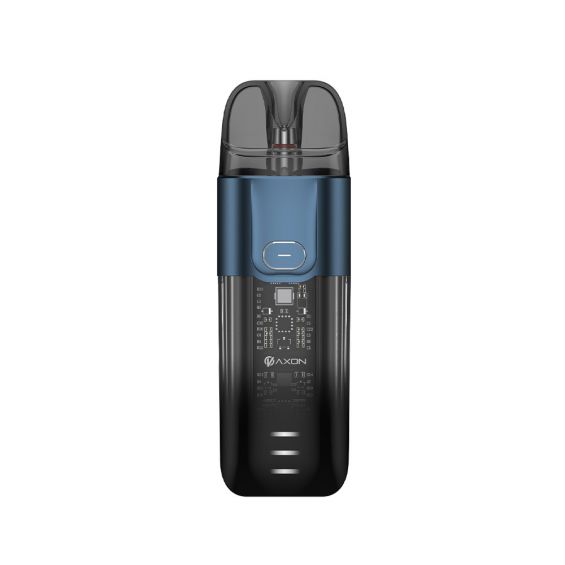 Vaporesso Luxe X Pod Vape Kit in Blue – stylish and futuristic pod system with a transparent black finish, built-in 1500mAh battery, COREX mesh coil technology, and adjustable airflow for versatile vaping.