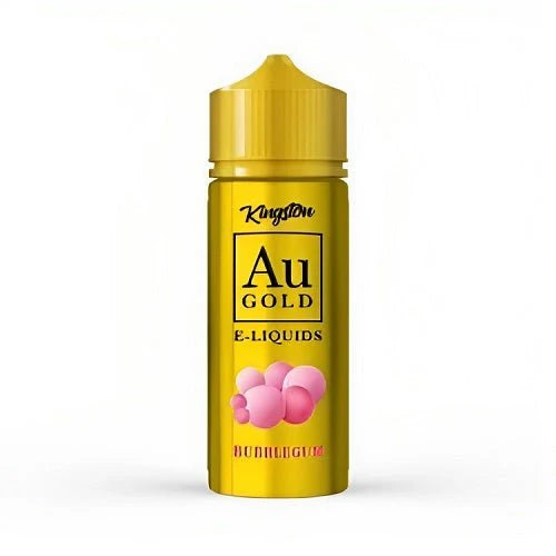 100ml shortfill bottle of Kingston AU Gold E-Liquid in Bubblegum flavor, crafted with a premium high-VG formula, nicotine-free with space for nic shots.