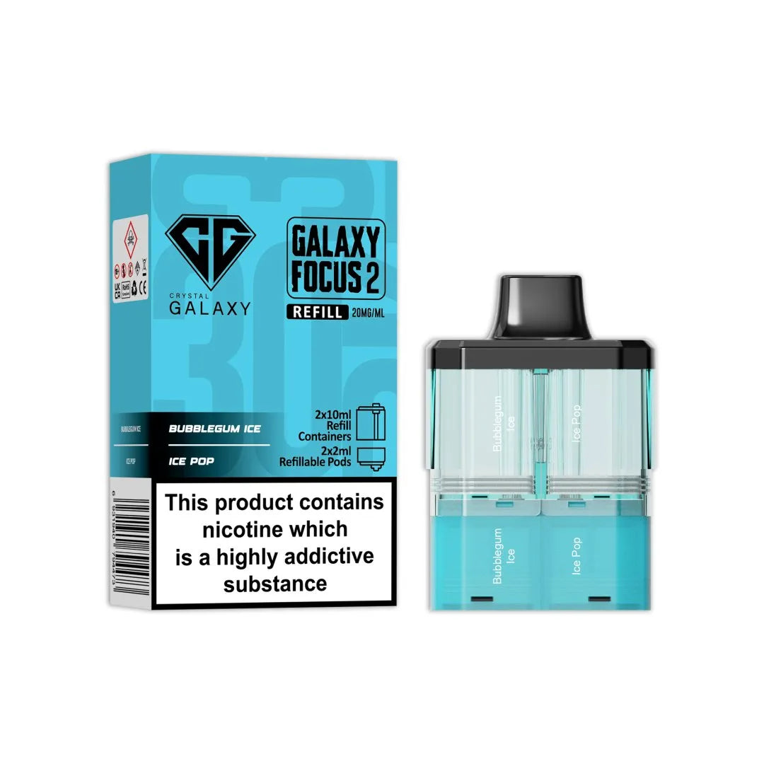 Crystal Galaxy Focus 2 Replacement Pods in Bubblegum Ice / Ice Pop β prefilled pods for the Focus 2 vape kit, up to 30,000 puffs.