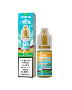 Packaging for Pineapple Ice SKE Crystal Nic Salt E Liquid, showing a 10ml bottle and a box with brand and flavor information.