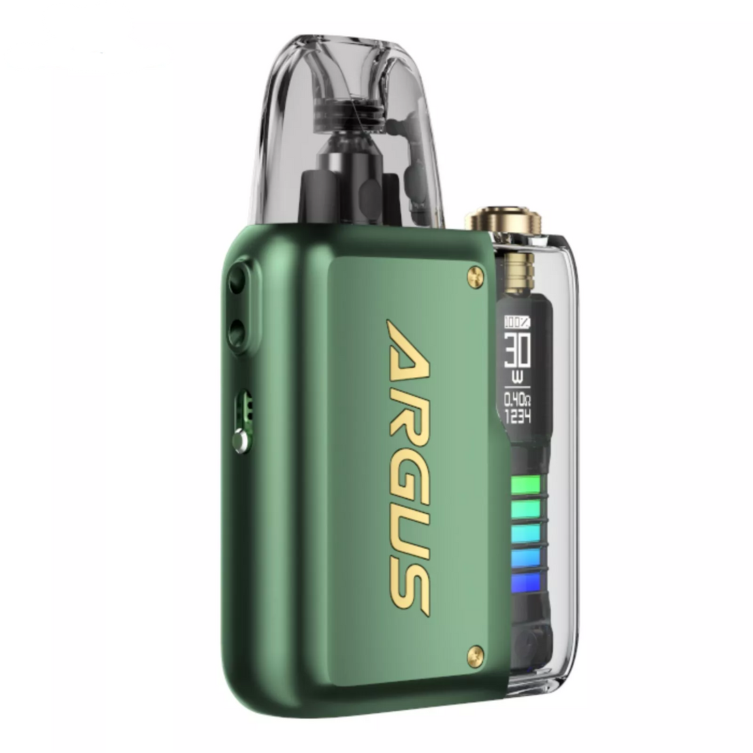 VOOPOO Argus P2 Pod Kit in Emerald Green – sleek and compact pod vape with a dynamic LED display, adjustable wattage, and smooth performance for everyday vaping.