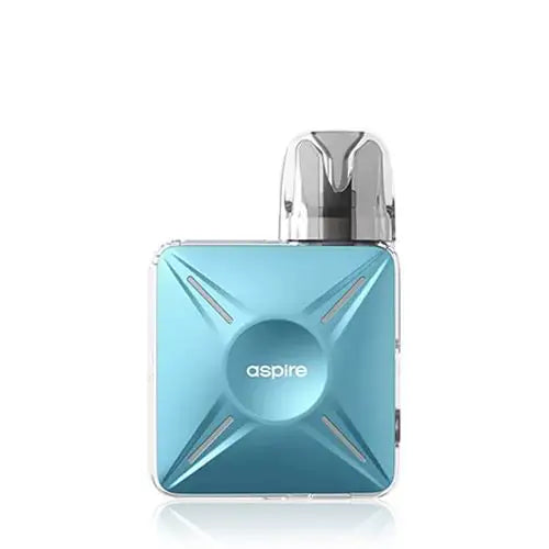 Aspire Cyber X Vape Pod Kit in Frost Blue – futuristic and compact pod system with a side-fire button, adjustable airflow, and mesh coil technology for smooth, flavorful vaping.