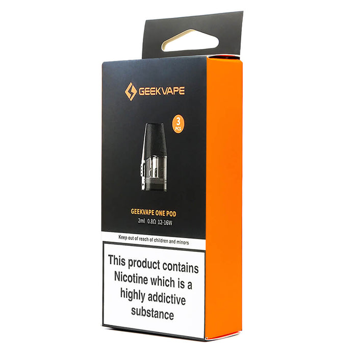 GeekVape One Pods – 2ml top-fill, leak-resistant, 3-pack with magnetic fit, delivers smooth vapor & rich flavor.